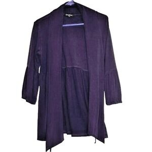 Zen Knits Purple‎ Draped Open Front Cardigan Jacket Bell Sleeves M Boho Hippie